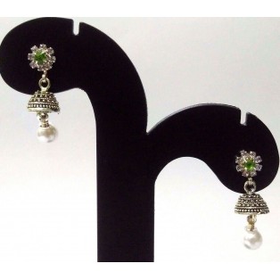 TINY Silver Oxidized Earrings Jhumka Jhumki Jewelry Bollywood Drop Dangle EA197